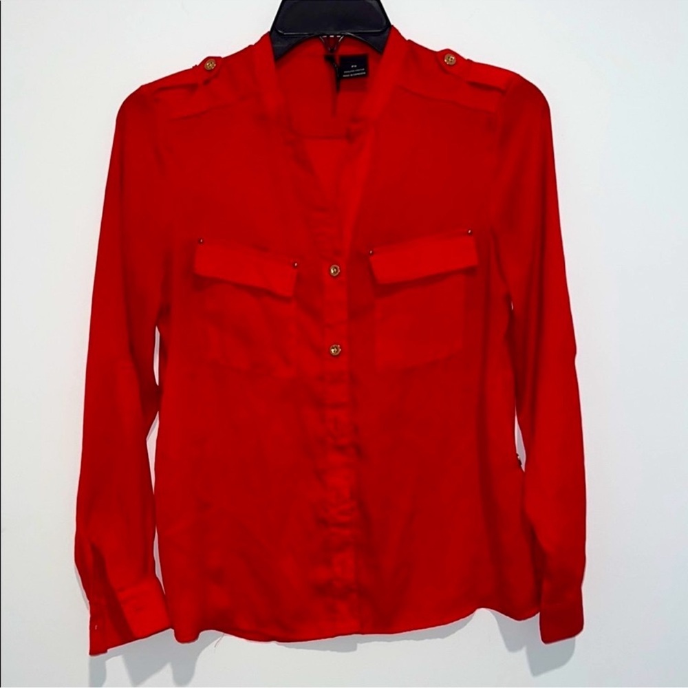 New Directions Red Long Sleeve Buttoned Blouse
